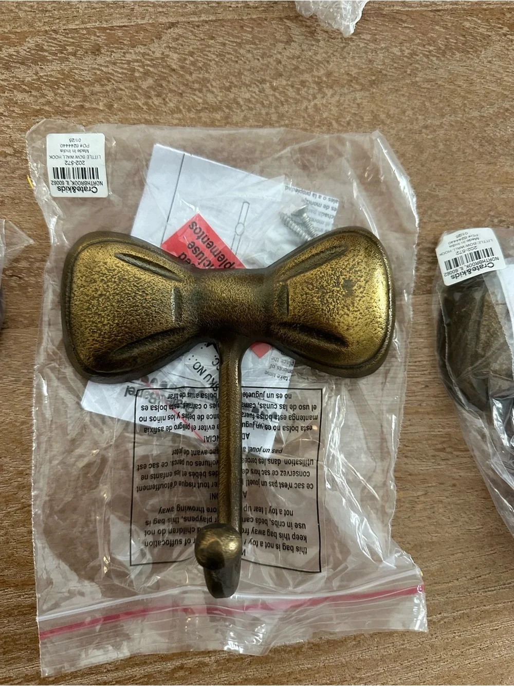 Crate&Barrel Antique Gold Bow Wall Hooks (Set of 3)